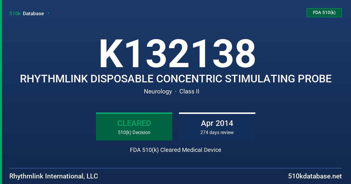 K132138 RHYTHMLINK DISPOSABLE CONCENTRIC STIMULATING PROBE FDA 510(k) Cleared Medical Device
