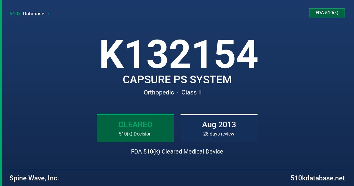 K132154 CAPSURE PS SYSTEM FDA 510(k) Cleared Medical Device