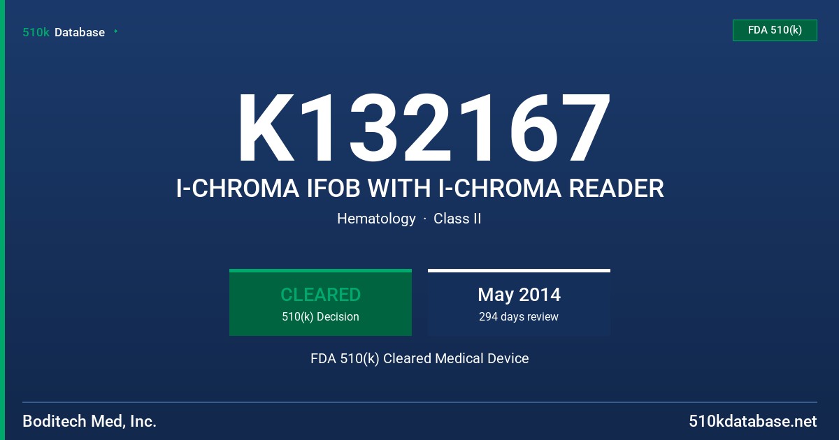 K132167 I-CHROMA IFOB WITH I-CHROMA READER FDA 510(k) Cleared Medical Device