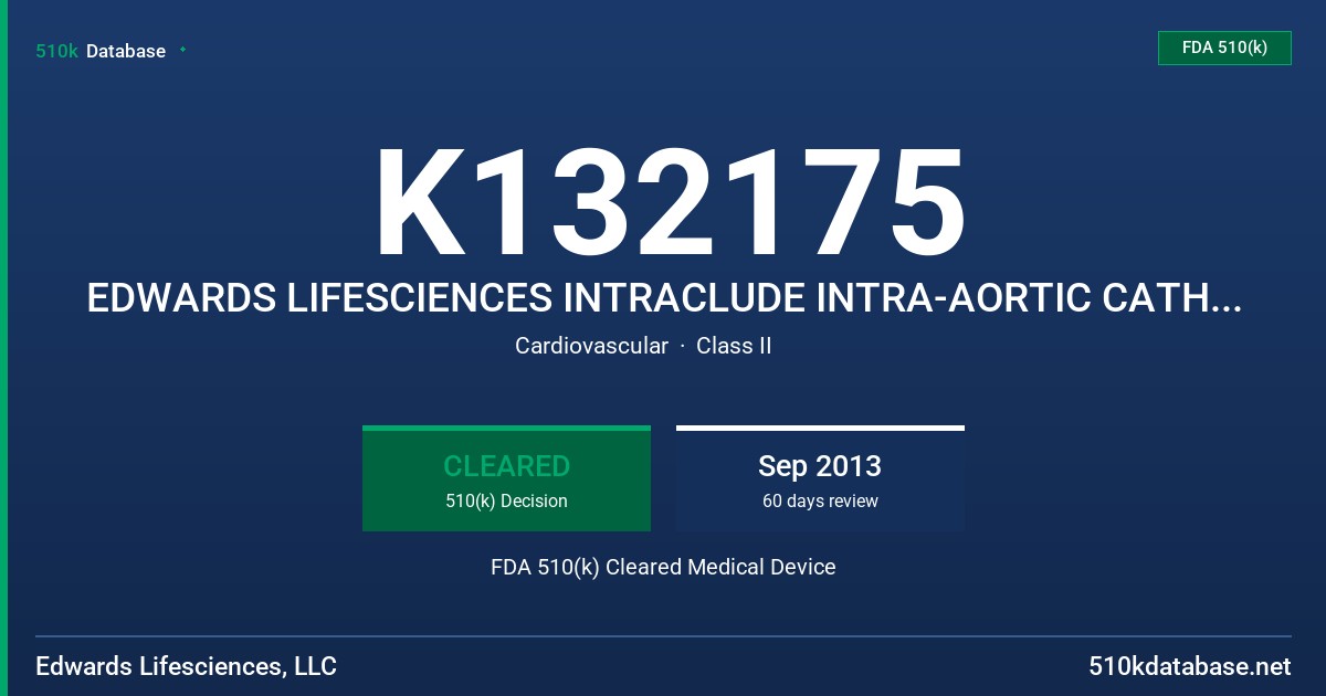 K132175 EDWARDS LIFESCIENCES INTRACLUDE INTRA-AORTIC CATHETER FDA 510(k) Cleared Medical Device