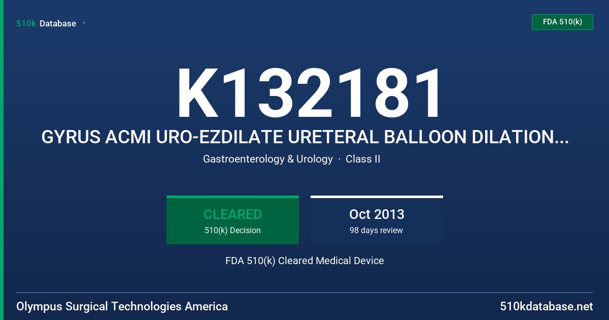 K132181 GYRUS ACMI URO-EZDILATE URETERAL BALLOON DILATION CATHETER FDA 510(k) Cleared Medical Device