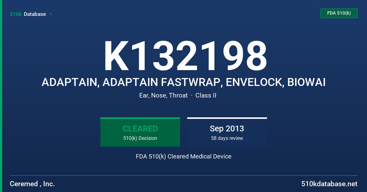 K132198 ADAPTAIN, ADAPTAIN FASTWRAP, ENVELOCK, BIOWAI FDA 510(k) Cleared Medical Device