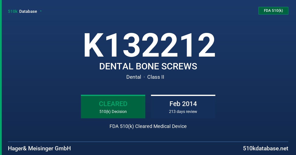 K132212 DENTAL BONE SCREWS FDA 510(k) Cleared Medical Device