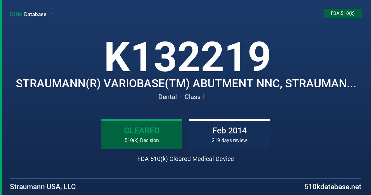 K132219 STRAUMANN(R) VARIOBASE(TM) ABUTMENT NNC, STRAUMANN(R) VARIOBASE(TM) ABUTMENT RN, STRAUMANN(R) VARIOBASE(TM) ABUTMENT WN, FDA 510(k) Cleared Medical Device