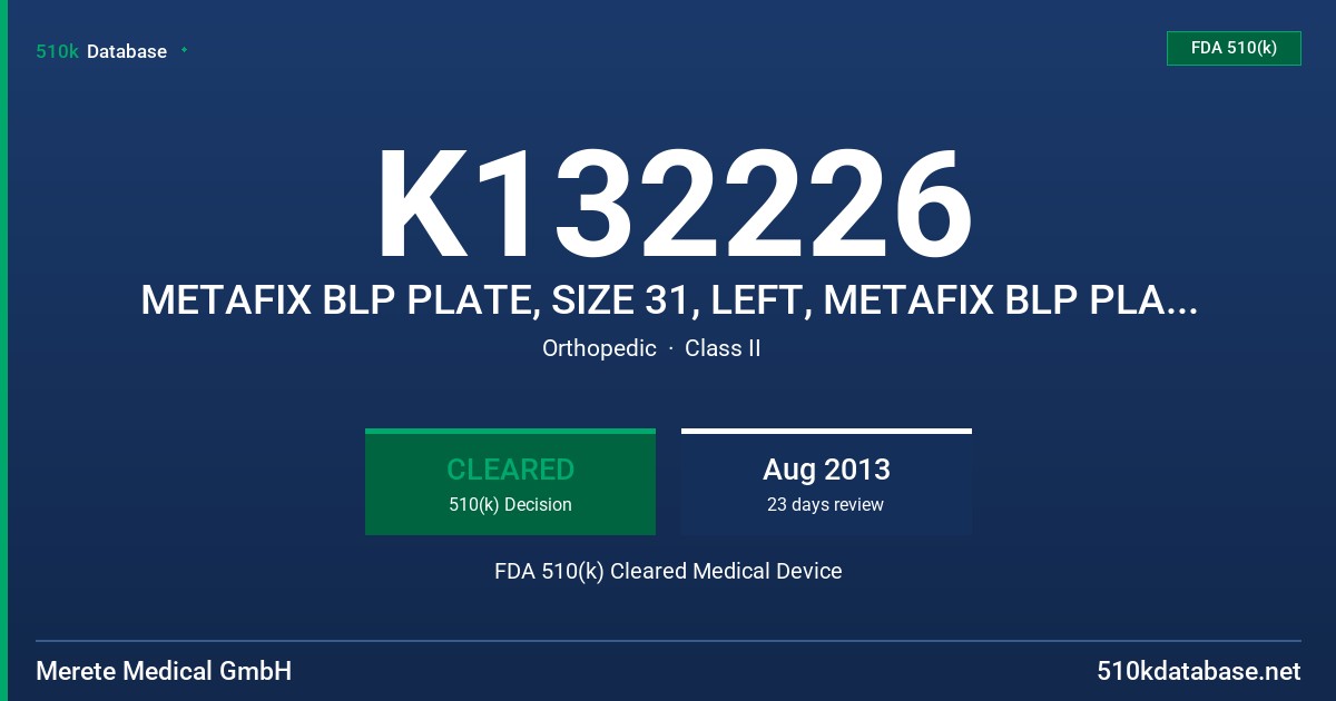 K132226 METAFIX BLP PLATE, SIZE 31, LEFT, METAFIX BLP PLATE, SIZE 31,RIGHT FDA 510(k) Cleared Medical Device