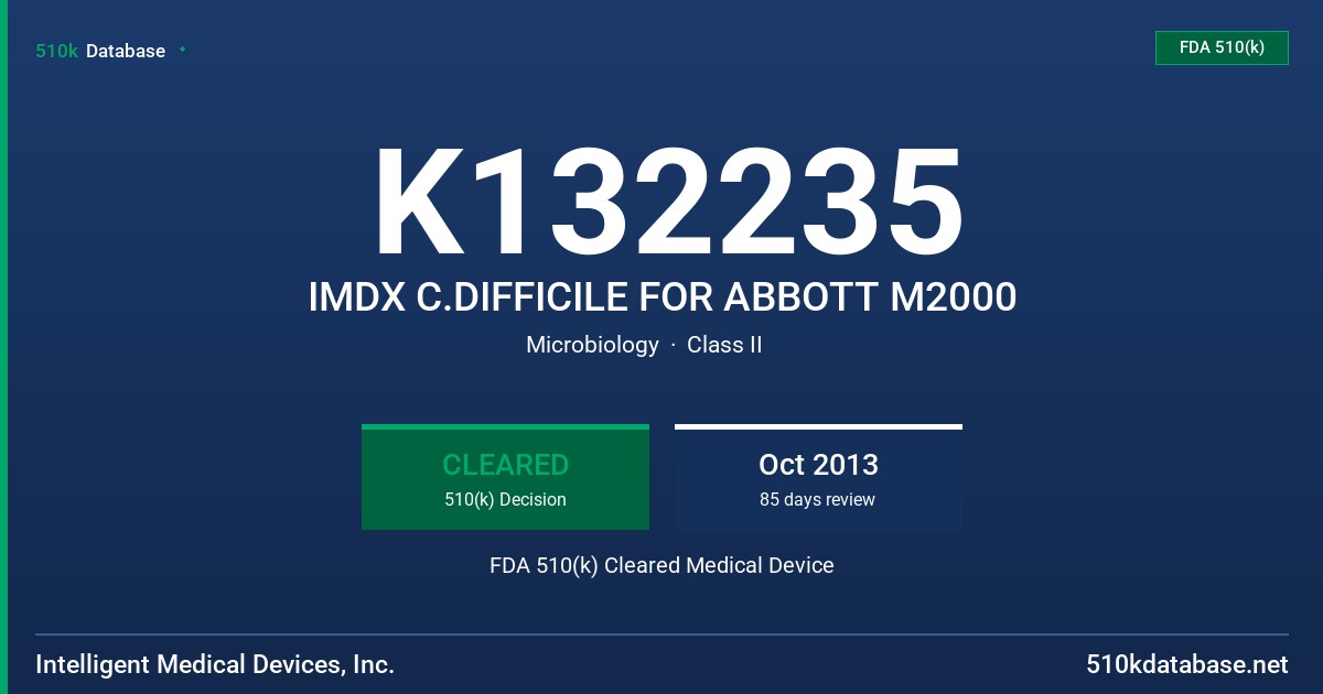 K132235 IMDX C.DIFFICILE FOR ABBOTT M2000 FDA 510(k) Cleared Medical Device