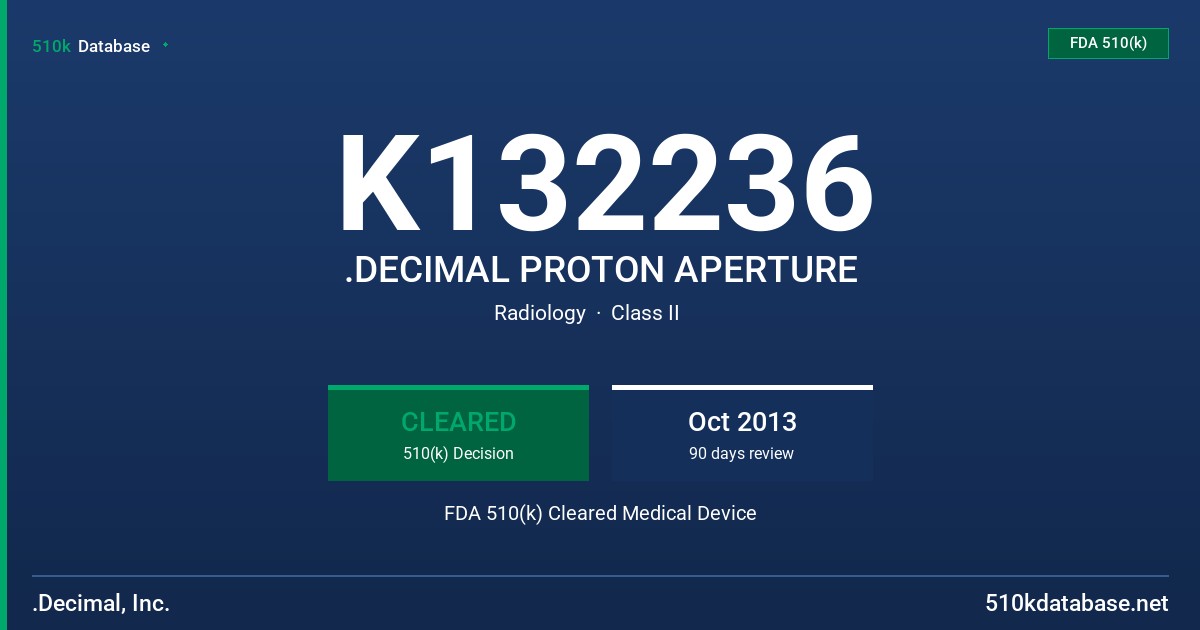 K132236 .DECIMAL PROTON APERTURE FDA 510(k) Cleared Medical Device