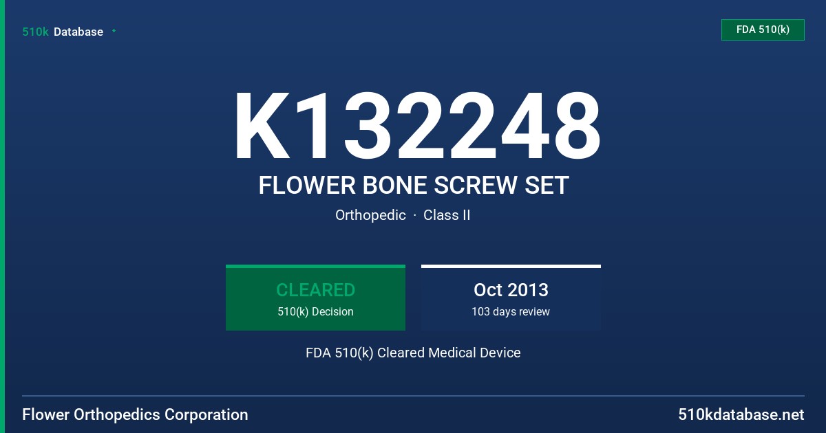K132248 FLOWER BONE SCREW SET FDA 510(k) Cleared Medical Device