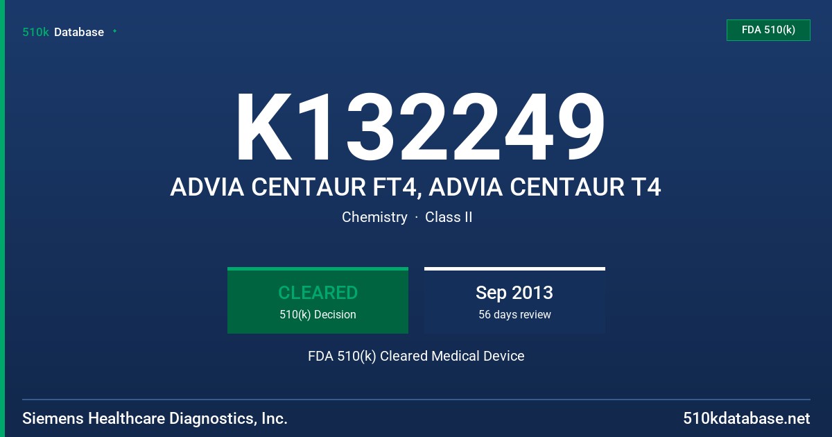 K132249 ADVIA CENTAUR FT4, ADVIA CENTAUR T4 FDA 510(k) Cleared Medical Device