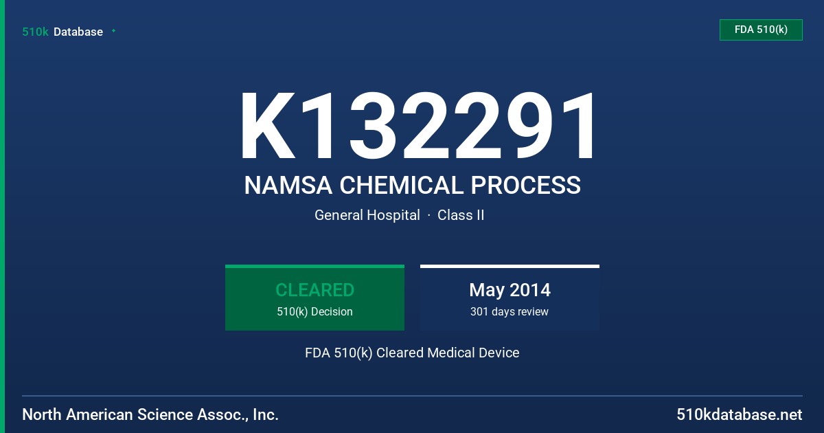 K132291 NAMSA CHEMICAL PROCESS FDA 510(k) Cleared Medical Device