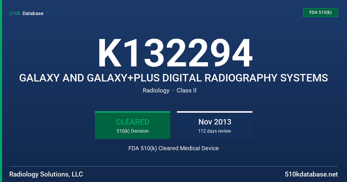 K132294 GALAXY AND GALAXY+PLUS DIGITAL RADIOGRAPHY SYSTEMS FDA 510(k) Cleared Medical Device