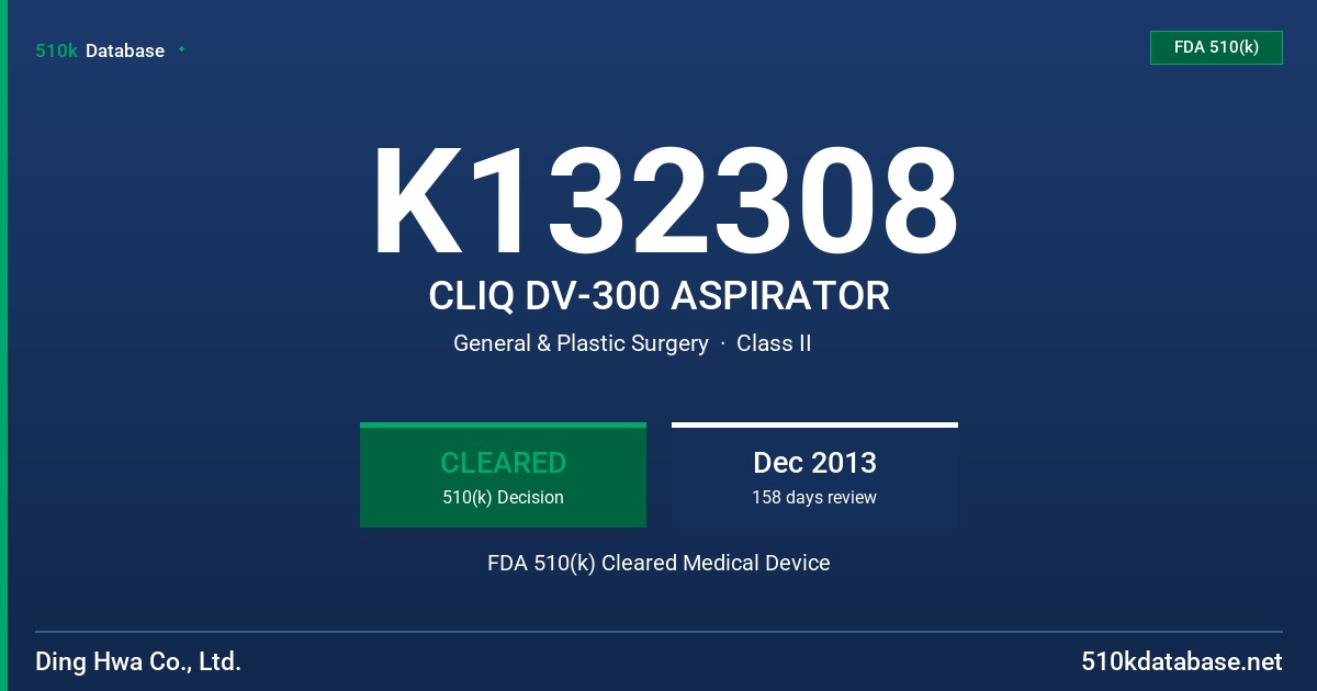 K132308 CLIQ DV-300 ASPIRATOR FDA 510(k) Cleared Medical Device