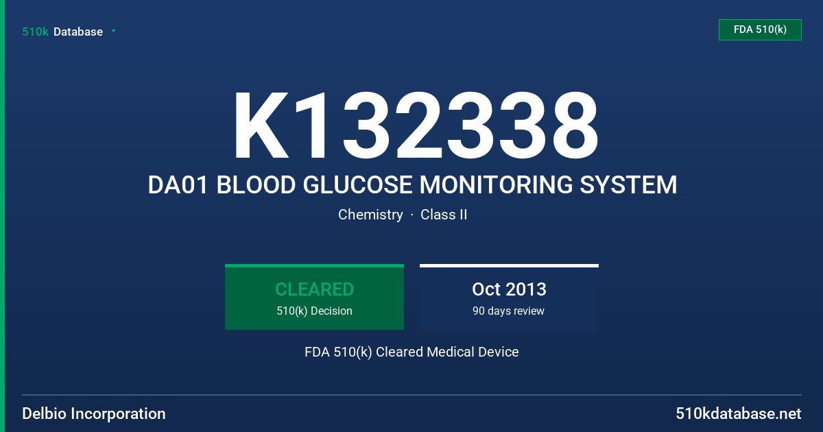 K132338 DA01 BLOOD GLUCOSE MONITORING SYSTEM FDA 510(k) Cleared Medical Device