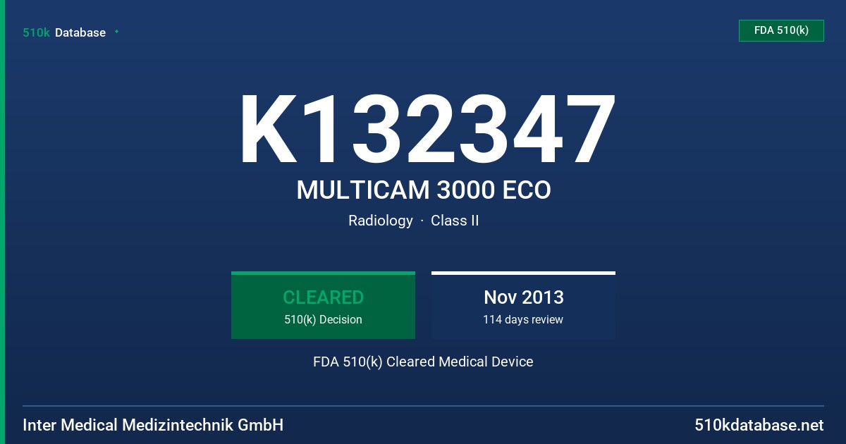 K132347 MULTICAM 3000 ECO FDA 510(k) Cleared Medical Device