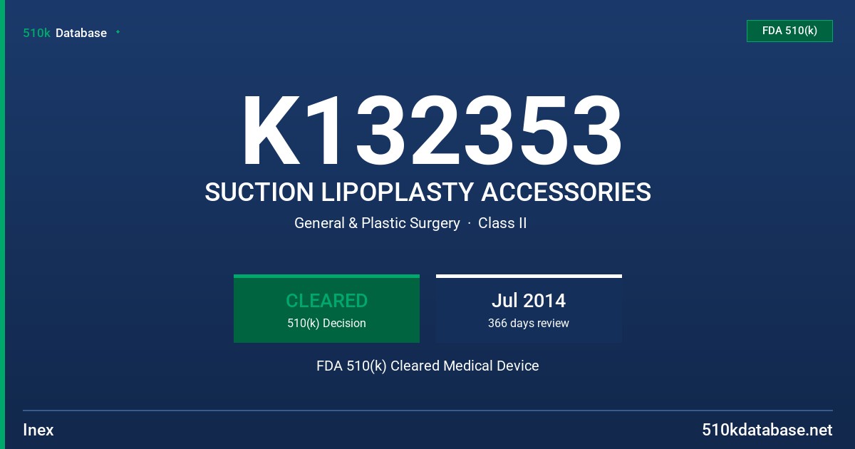 K132353 SUCTION LIPOPLASTY ACCESSORIES FDA 510(k) Cleared Medical Device