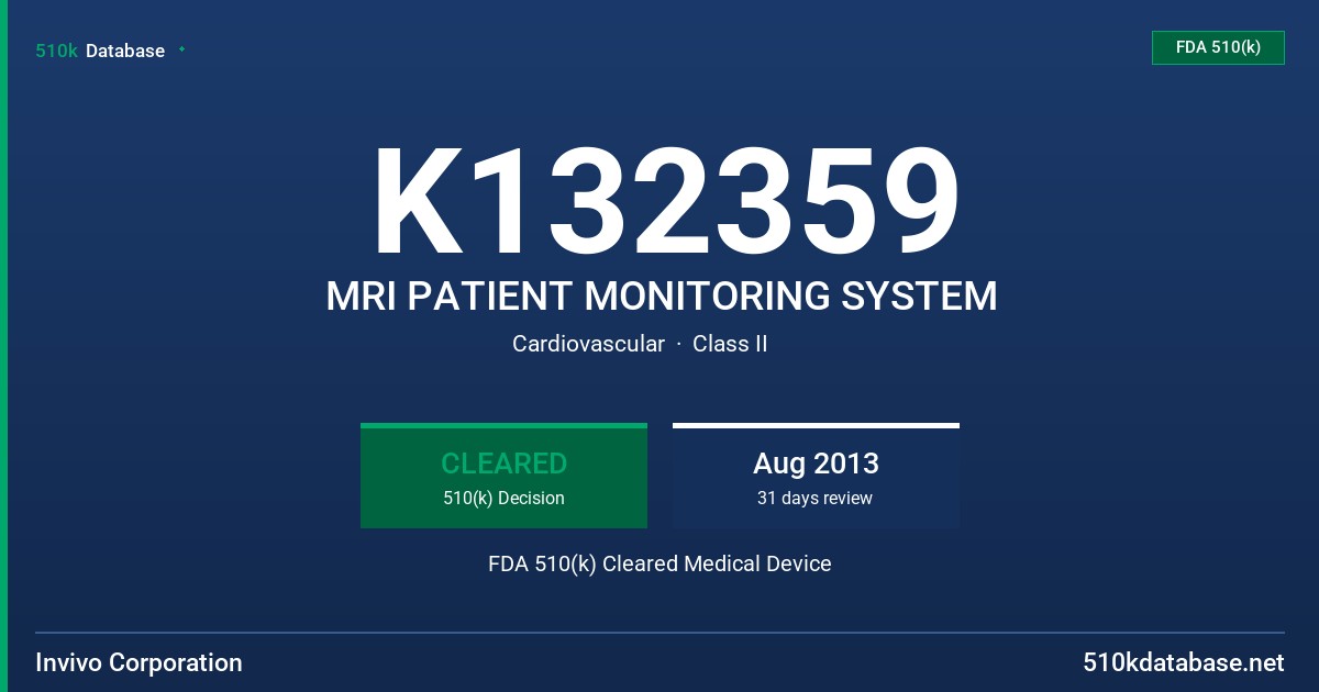 K132359 MRI PATIENT MONITORING SYSTEM FDA 510(k) Cleared Medical Device