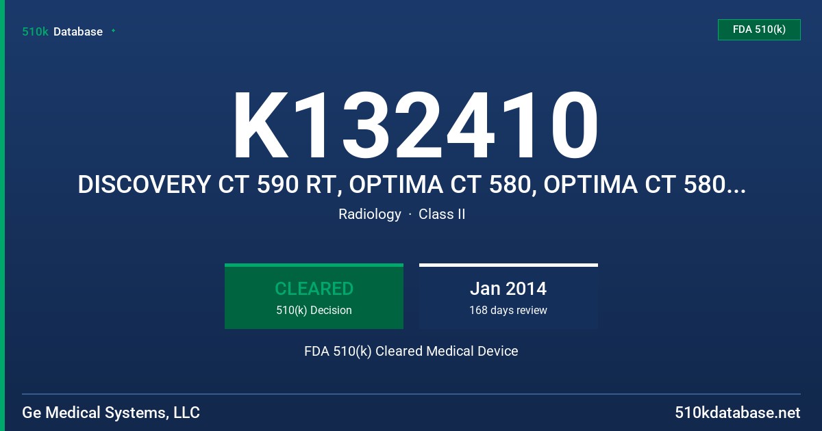 K132410 DISCOVERY CT 590 RT, OPTIMA CT 580, OPTIMA CT 580 RT, OPTIMA CT 580 W FDA 510(k) Cleared Medical Device