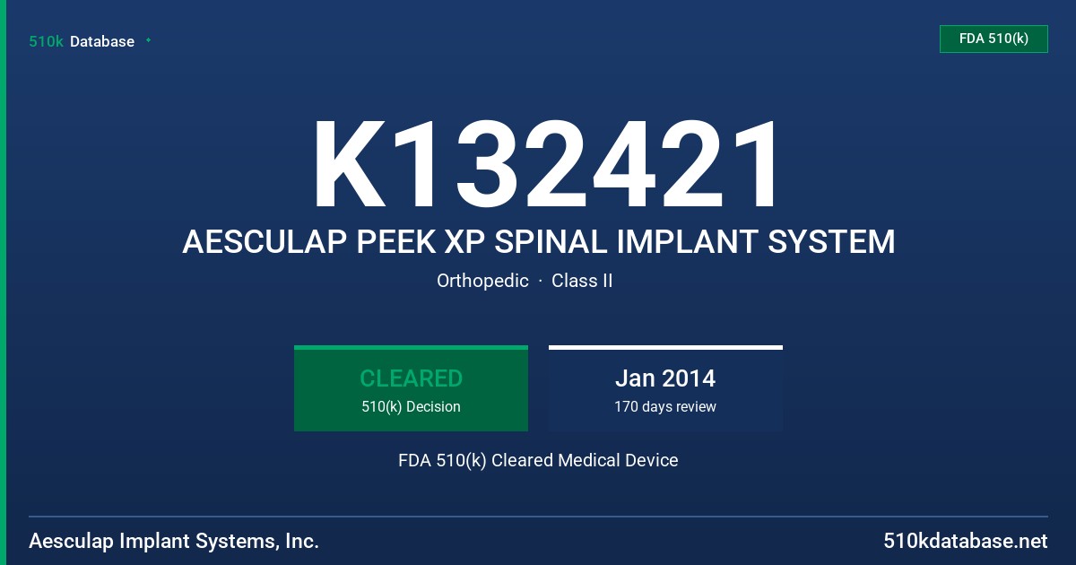 K132421 AESCULAP PEEK XP SPINAL IMPLANT SYSTEM FDA 510(k) Cleared Medical Device