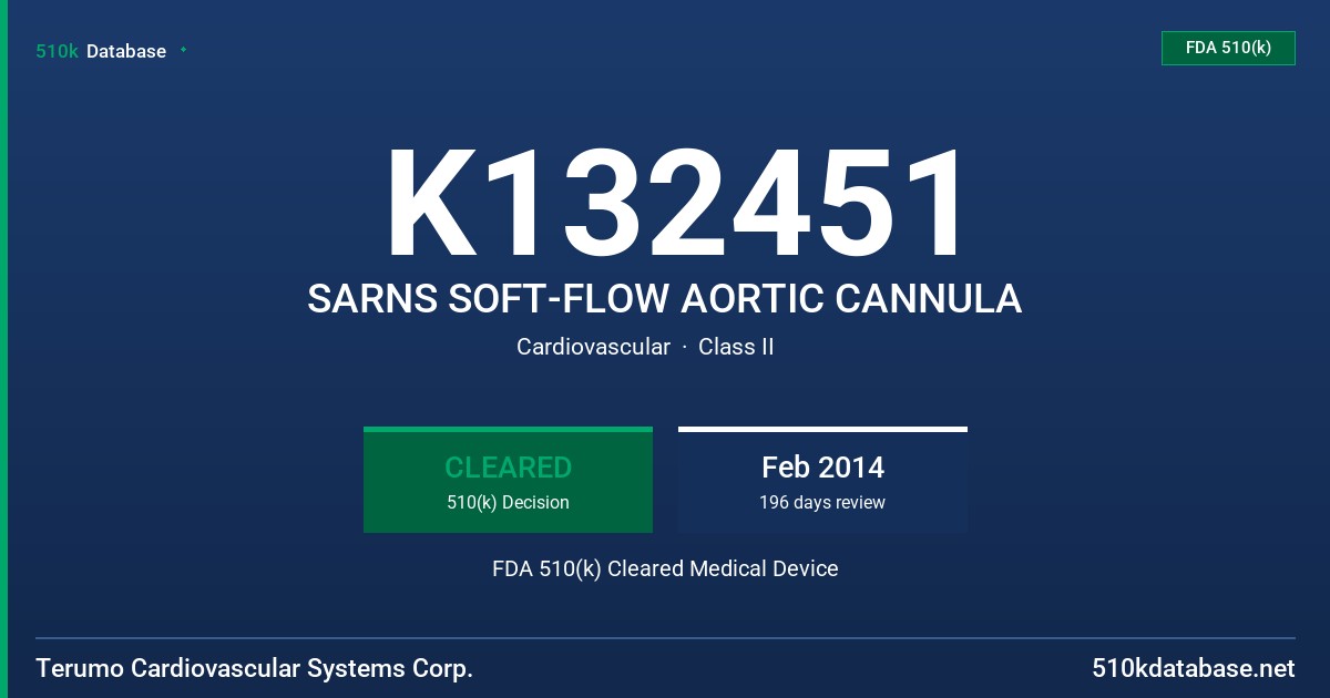 K132451 SARNS SOFT-FLOW AORTIC CANNULA FDA 510(k) Cleared Medical Device