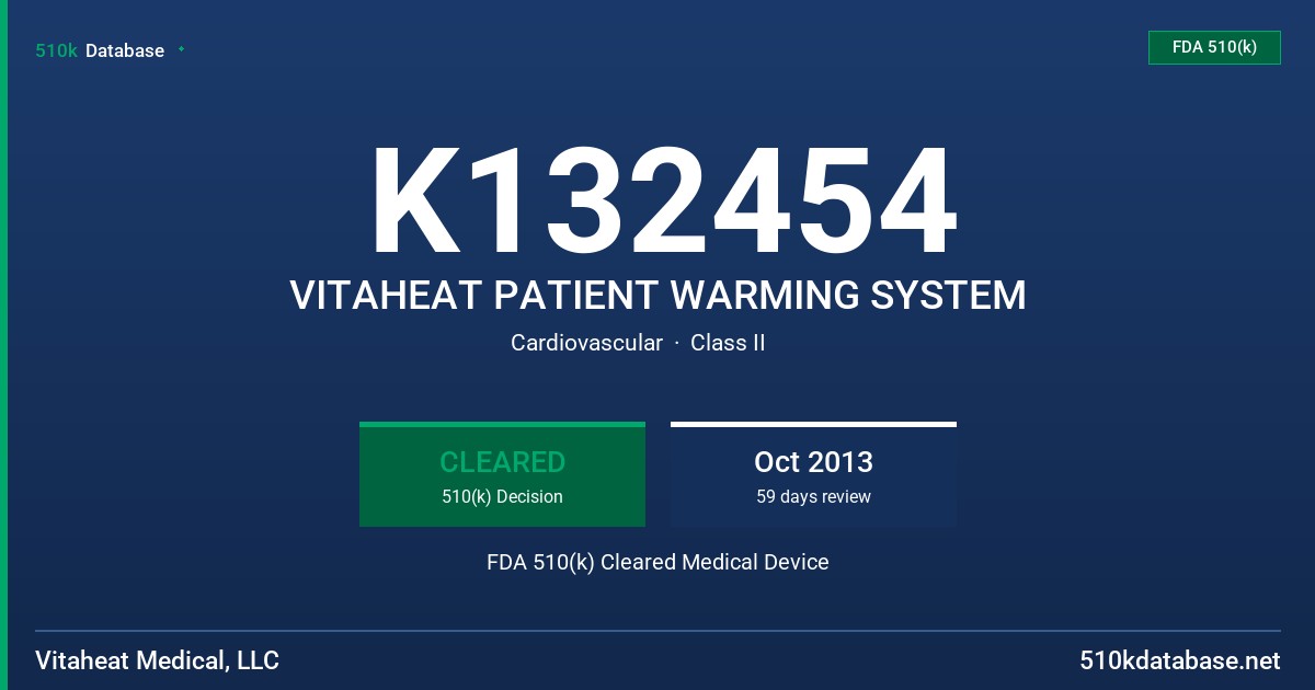 K132454 VITAHEAT PATIENT WARMING SYSTEM FDA 510(k) Cleared Medical Device