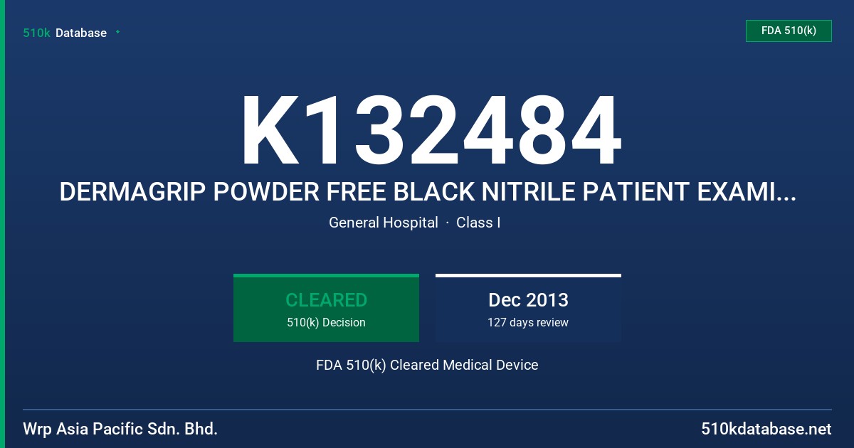 K132484 DERMAGRIP POWDER FREE BLACK NITRILE PATIENT EXAMINATION GLOVES, NON-STERILE FDA 510(k) Cleared Medical Device