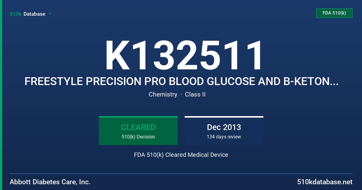 K132511 FREESTYLE PRECISION PRO BLOOD GLUCOSE AND B-KETONE MONITORING SYSTEM FDA 510(k) Cleared Medical Device