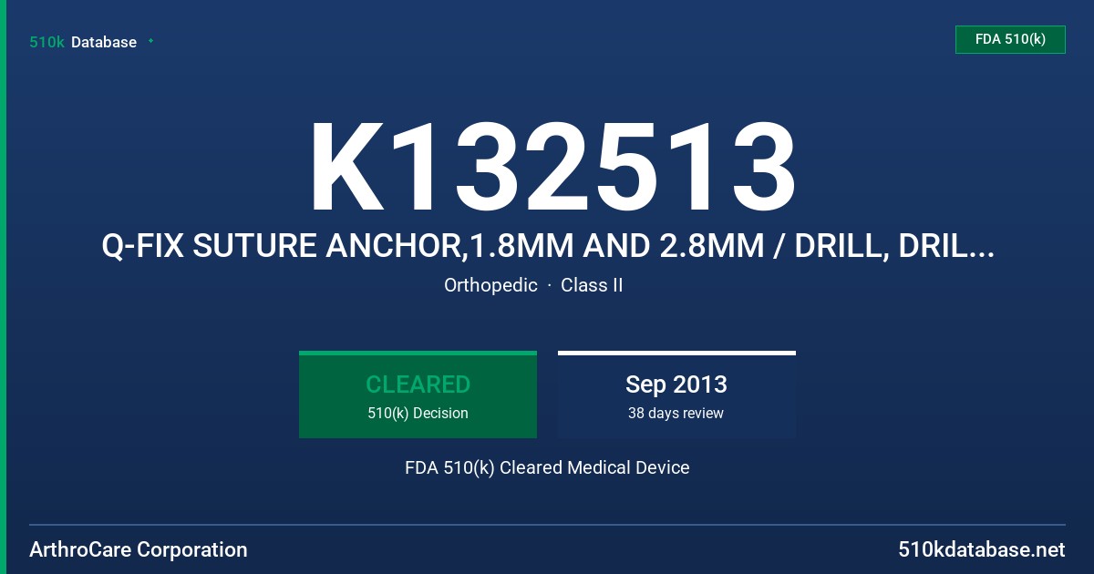 K132513 Q-FIX SUTURE ANCHOR,1.8MM AND 2.8MM / DRILL, DRILL GUIDE AND OBTURATOR,1.8MM AND 2.8MM /BONE PUNCH,2.8MM AND KNOT PUSHER FDA 510(k) Cleared Medical Device