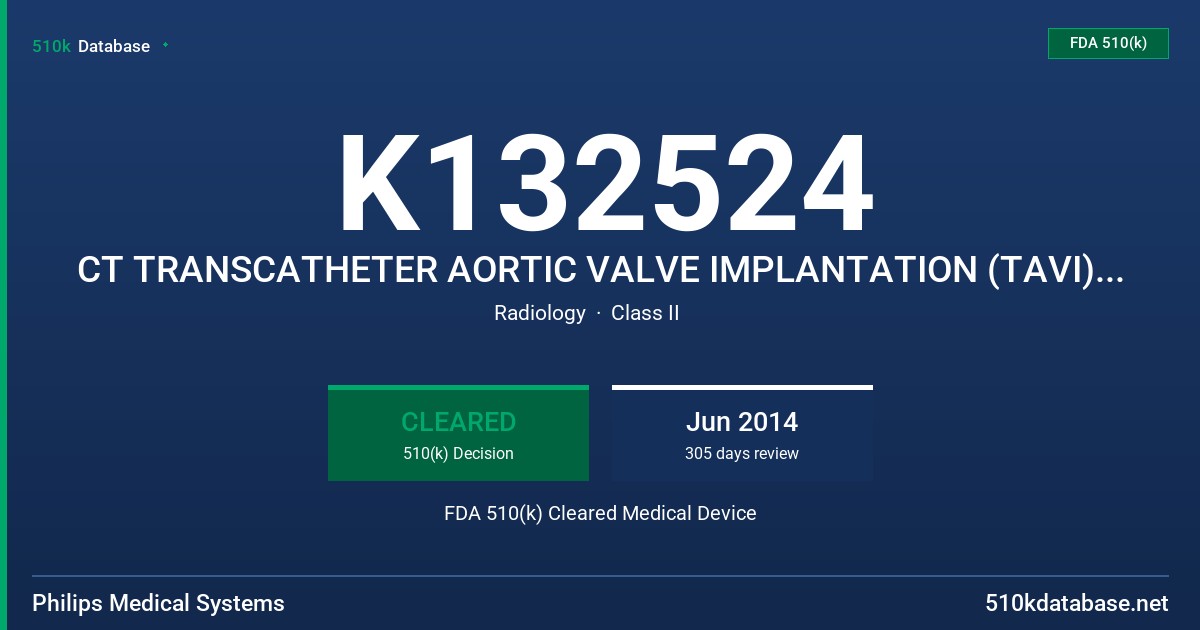K132524 CT TRANSCATHETER AORTIC VALVE IMPLANTATION (TAVI) PLANNING APPLICATION FDA 510(k) Cleared Medical Device