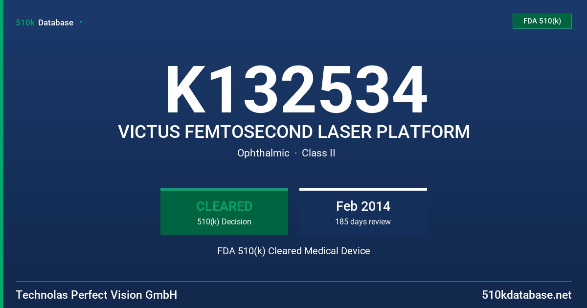 K132534 VICTUS FEMTOSECOND LASER PLATFORM FDA 510(k) Cleared Medical Device