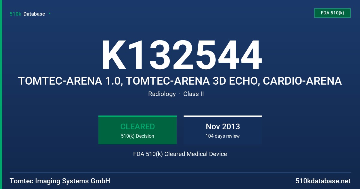 K132544 TOMTEC-ARENA 1.0, TOMTEC-ARENA 3D ECHO, CARDIO-ARENA FDA 510(k) Cleared Medical Device
