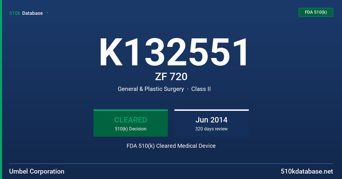 K132551 ZF 720 FDA 510(k) Cleared Medical Device