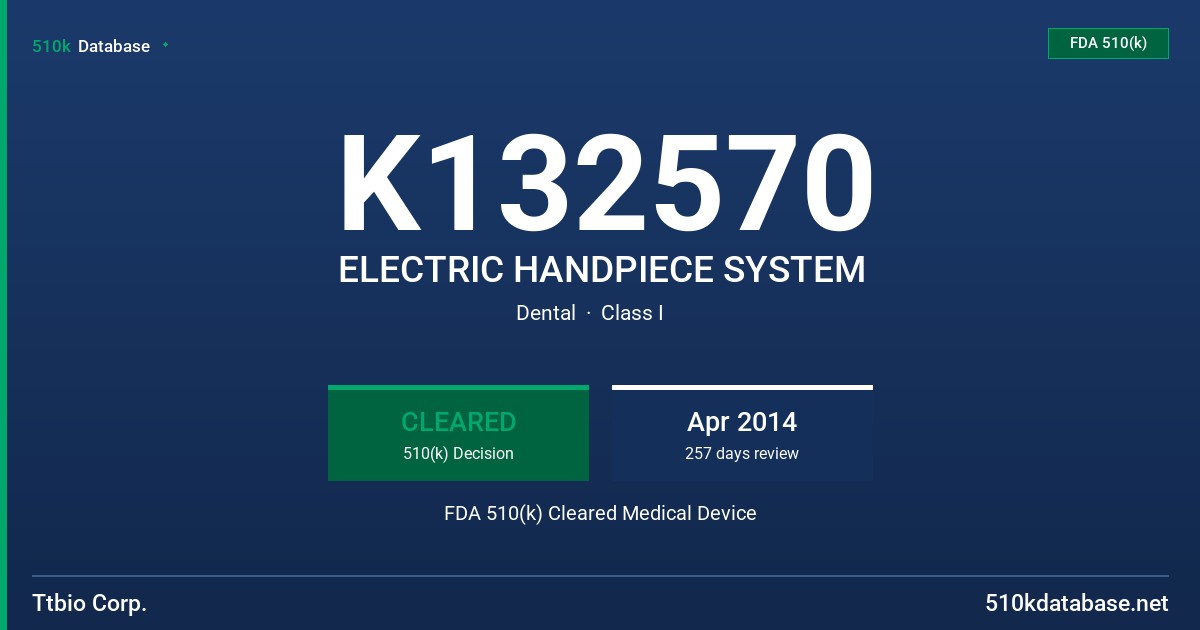 K132570 ELECTRIC HANDPIECE SYSTEM FDA 510(k) Cleared Medical Device