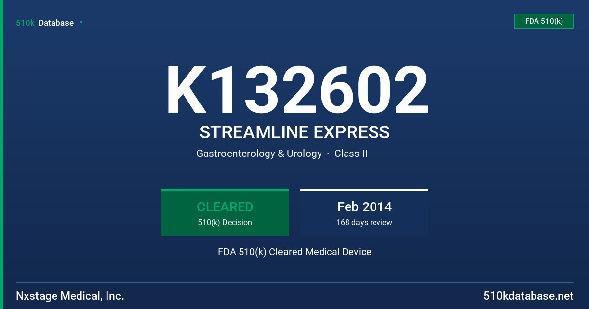 K132602 STREAMLINE EXPRESS FDA 510(k) Cleared Medical Device