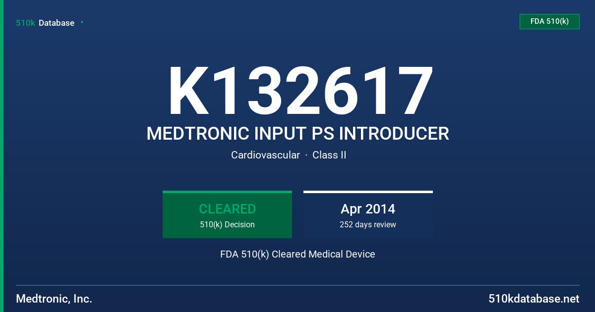K132617 MEDTRONIC INPUT PS INTRODUCER FDA 510(k) Cleared Medical Device