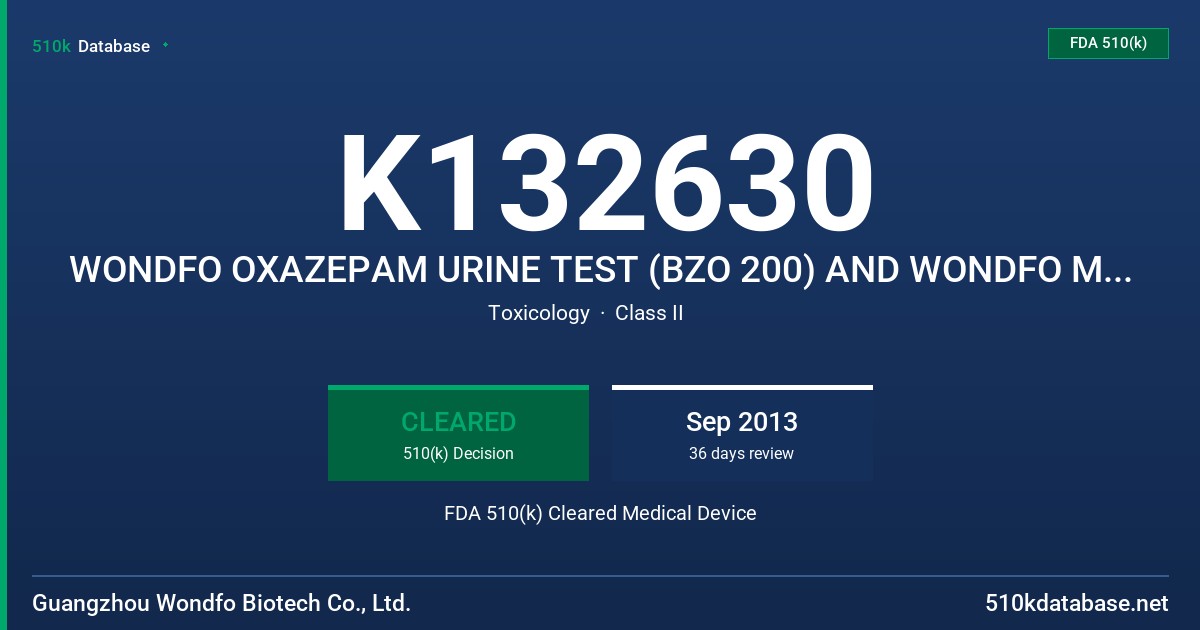 K132630 WONDFO OXAZEPAM URINE TEST (BZO 200) AND WONDFO METHAMPHETAMINE  URINE TEST  (MET 300) FDA 510(k) Cleared Medical Device
