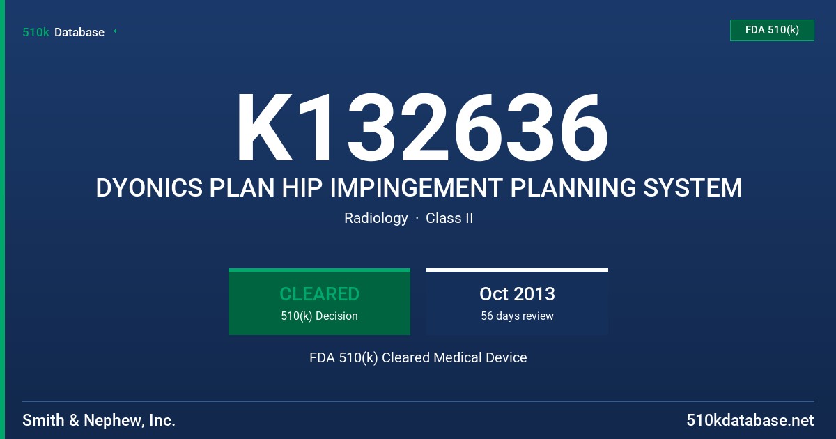 K132636 DYONICS PLAN HIP IMPINGEMENT PLANNING SYSTEM FDA 510(k) Cleared Medical Device
