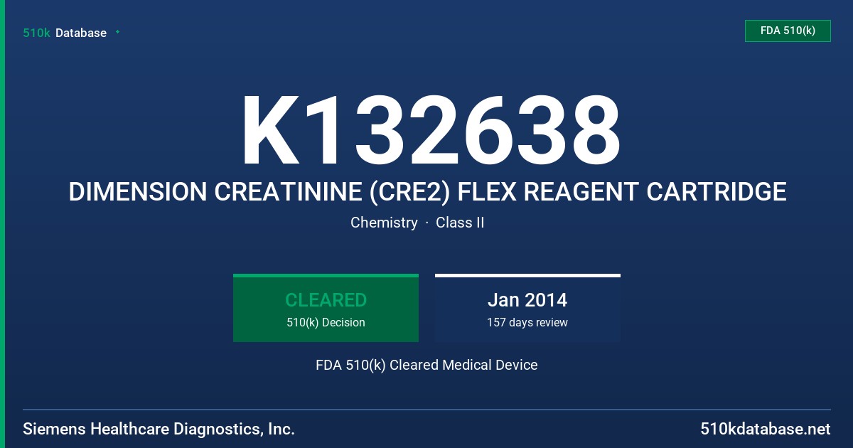 K132638 DIMENSION CREATININE (CRE2) FLEX REAGENT CARTRIDGE FDA 510(k) Cleared Medical Device