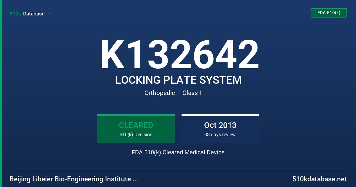K132642 LOCKING PLATE SYSTEM FDA 510(k) Cleared Medical Device