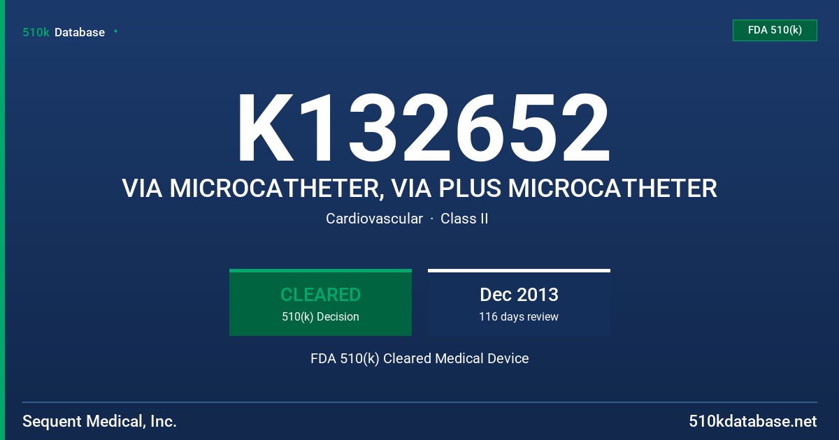 K132652 VIA MICROCATHETER, VIA PLUS MICROCATHETER FDA 510(k) Cleared Medical Device