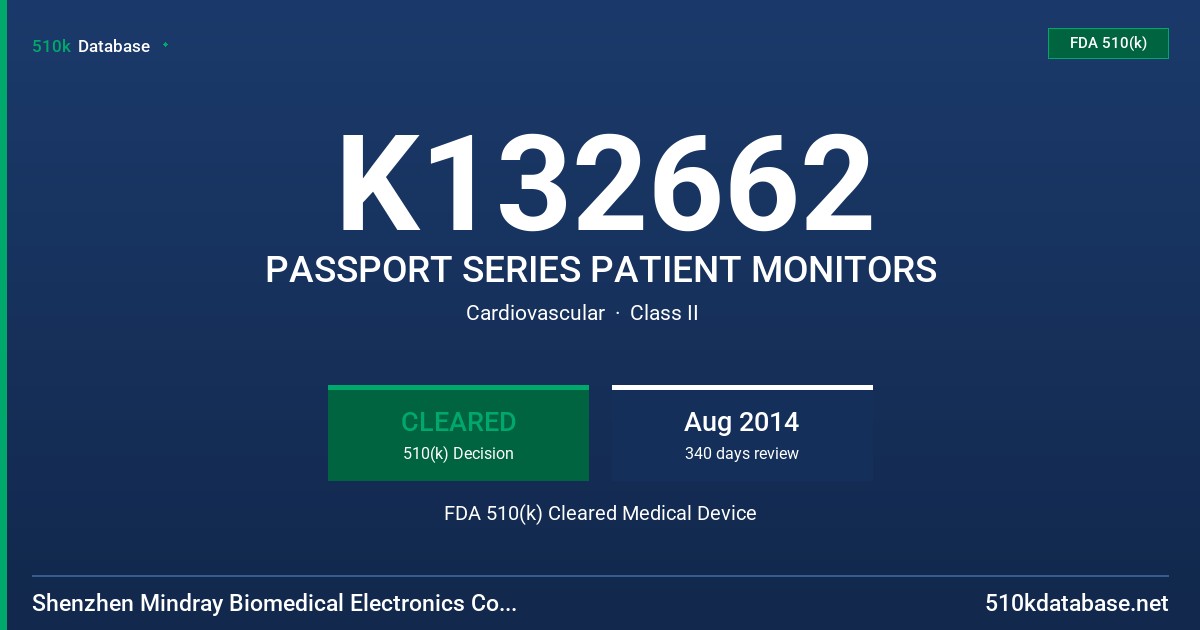 K132662 PASSPORT SERIES PATIENT MONITORS FDA 510(k) Cleared Medical Device