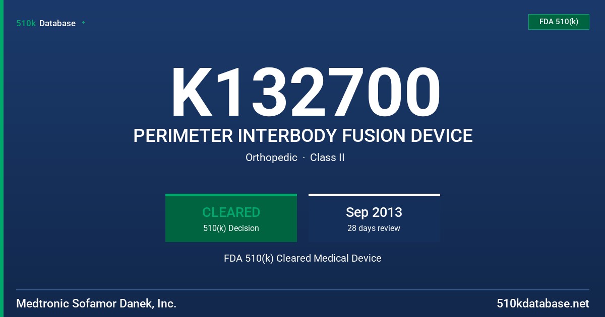K132700 PERIMETER INTERBODY FUSION DEVICE FDA 510(k) Cleared Medical Device