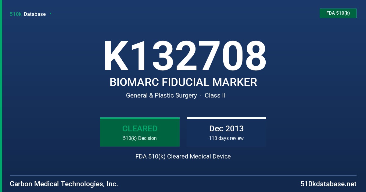 K132708 BIOMARC FIDUCIAL MARKER FDA 510(k) Cleared Medical Device