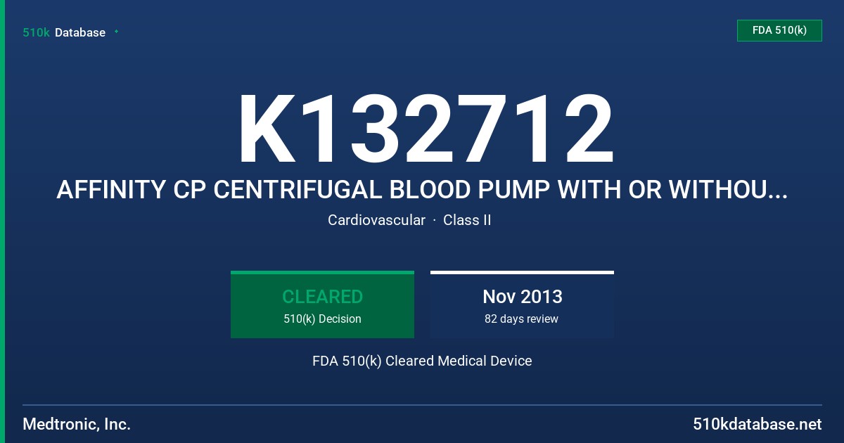 K132712 AFFINITY CP CENTRIFUGAL BLOOD PUMP WITH OR WITHOUT COATING, AFFINITY CP ADAPTER FDA 510(k) Cleared Medical Device