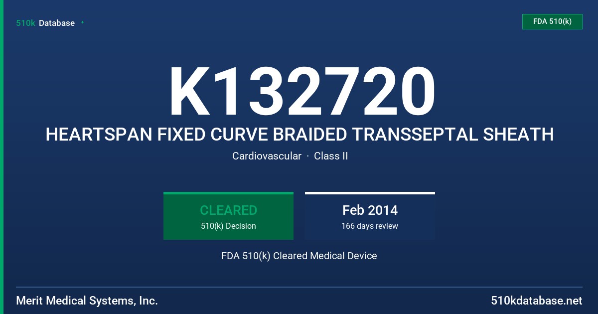 K132720 HEARTSPAN FIXED CURVE BRAIDED TRANSSEPTAL SHEATH FDA 510(k) Cleared Medical Device