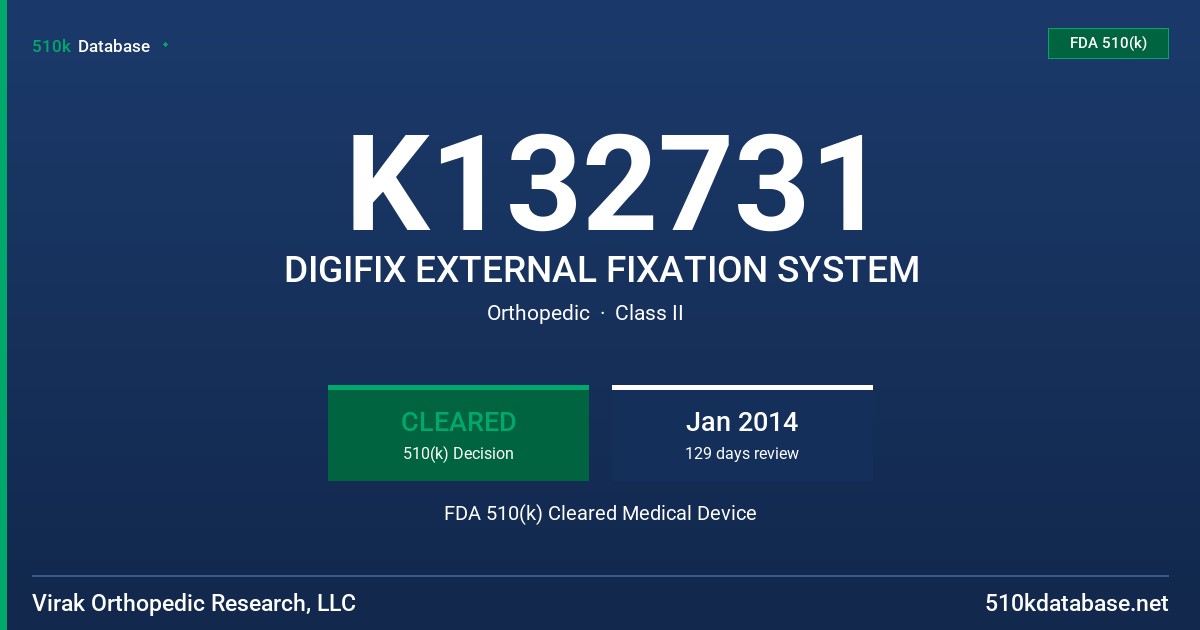 K132731 DIGIFIX EXTERNAL FIXATION SYSTEM FDA 510(k) Cleared Medical Device