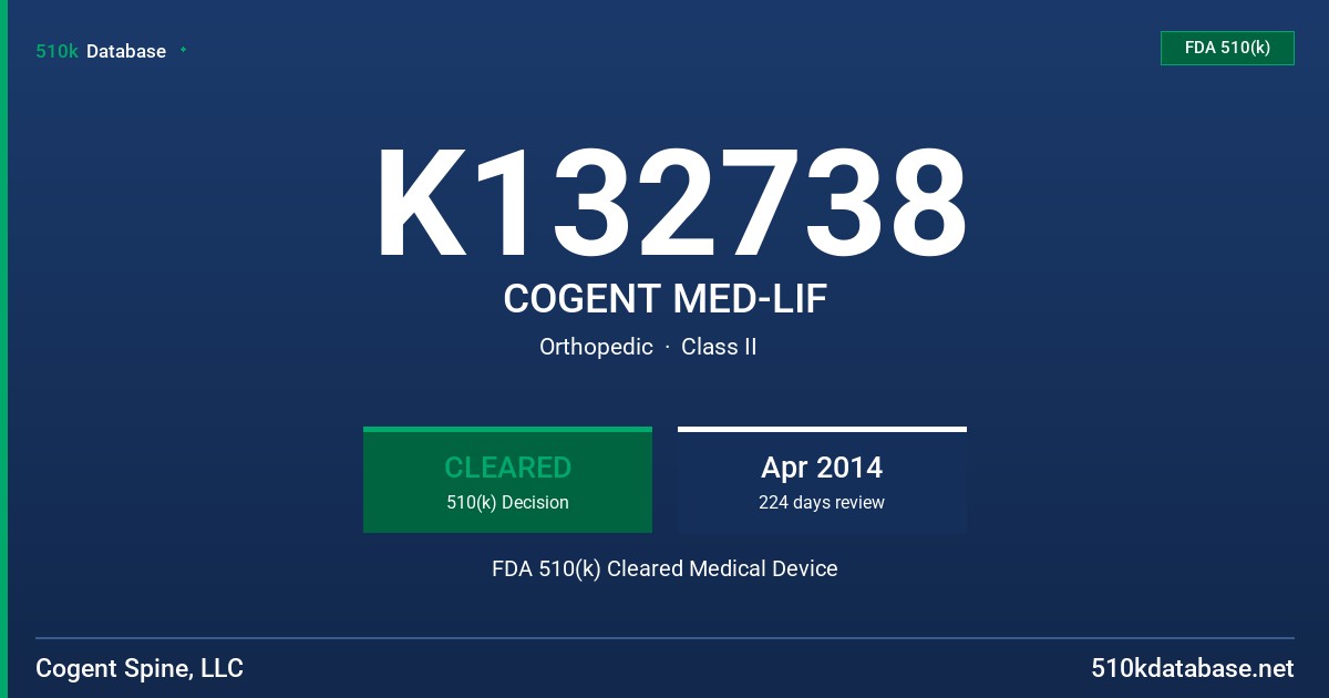 K132738 COGENT MED-LIF FDA 510(k) Cleared Medical Device