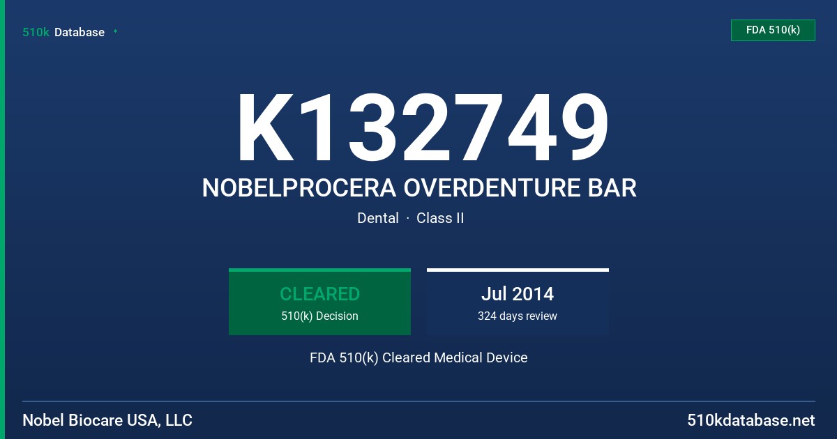K132749 NOBELPROCERA OVERDENTURE BAR FDA 510(k) Cleared Medical Device