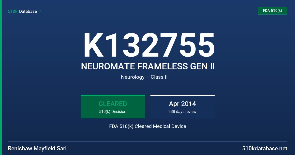 K132755 NEUROMATE FRAMELESS GEN II FDA 510(k) Cleared Medical Device