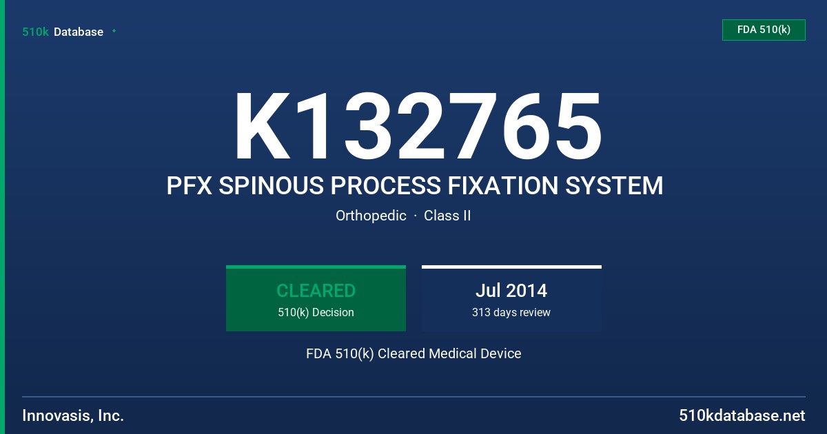 K132765 PFX SPINOUS PROCESS FIXATION SYSTEM FDA 510(k) Cleared Medical Device