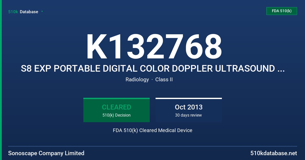 K132768 S8 EXP PORTABLE DIGITAL COLOR DOPPLER ULTRASOUND SYSTEM FDA 510(k) Cleared Medical Device